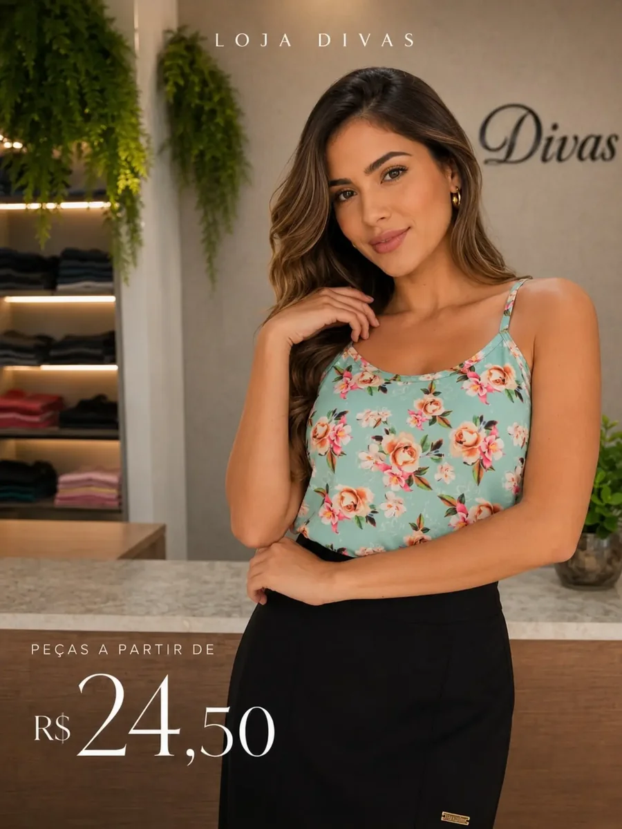 Blusa floral azul com campanha a partir de R$ 24,50